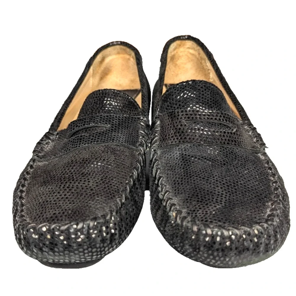 Vaneli Womens Black Glossy Embossed Faux Snakeskin Suede Slip On Penny Loafers 8